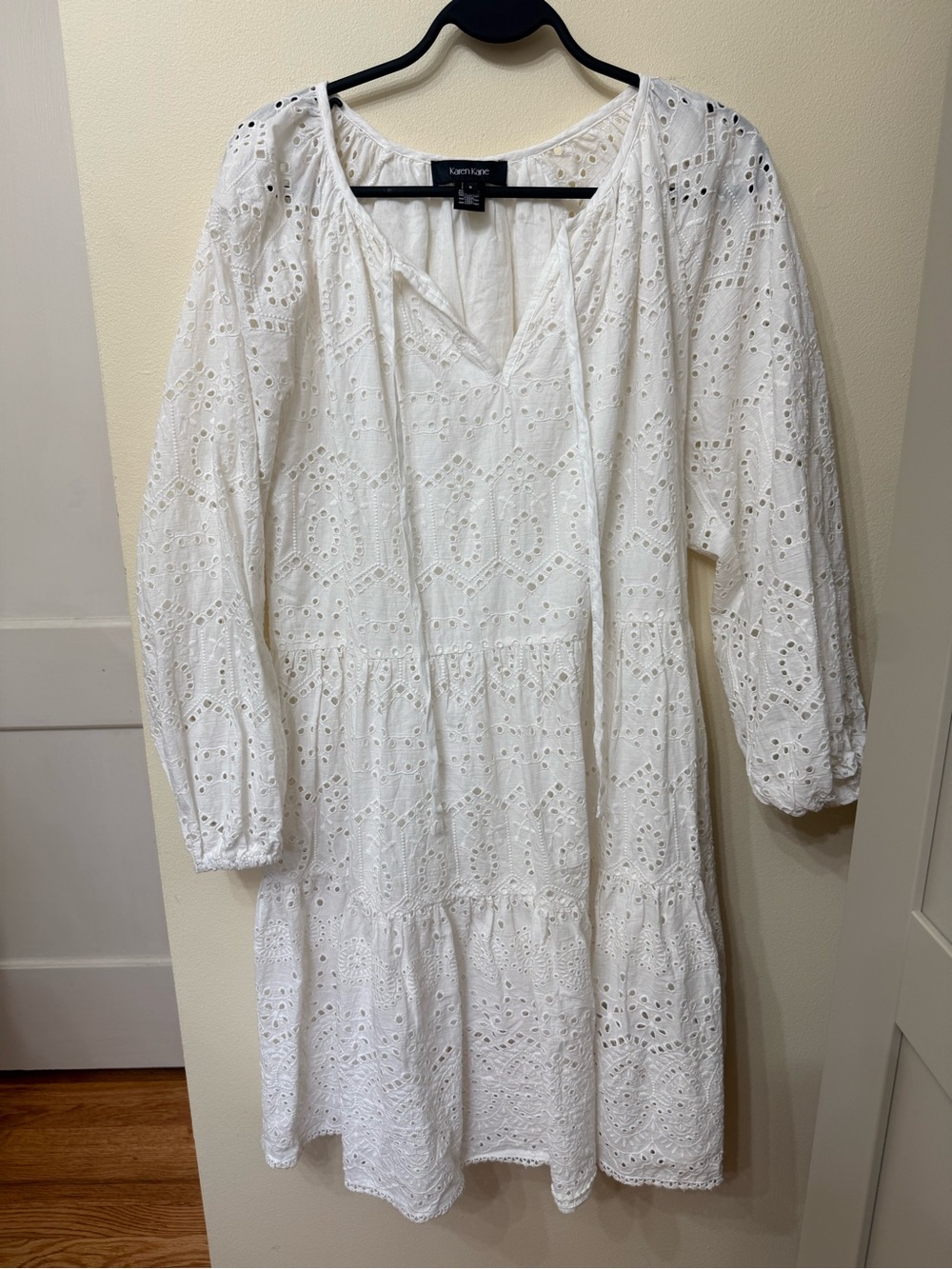 S 100% Cotton White Eyelet Tiered Peasant Dress Cottage Coastal Classic